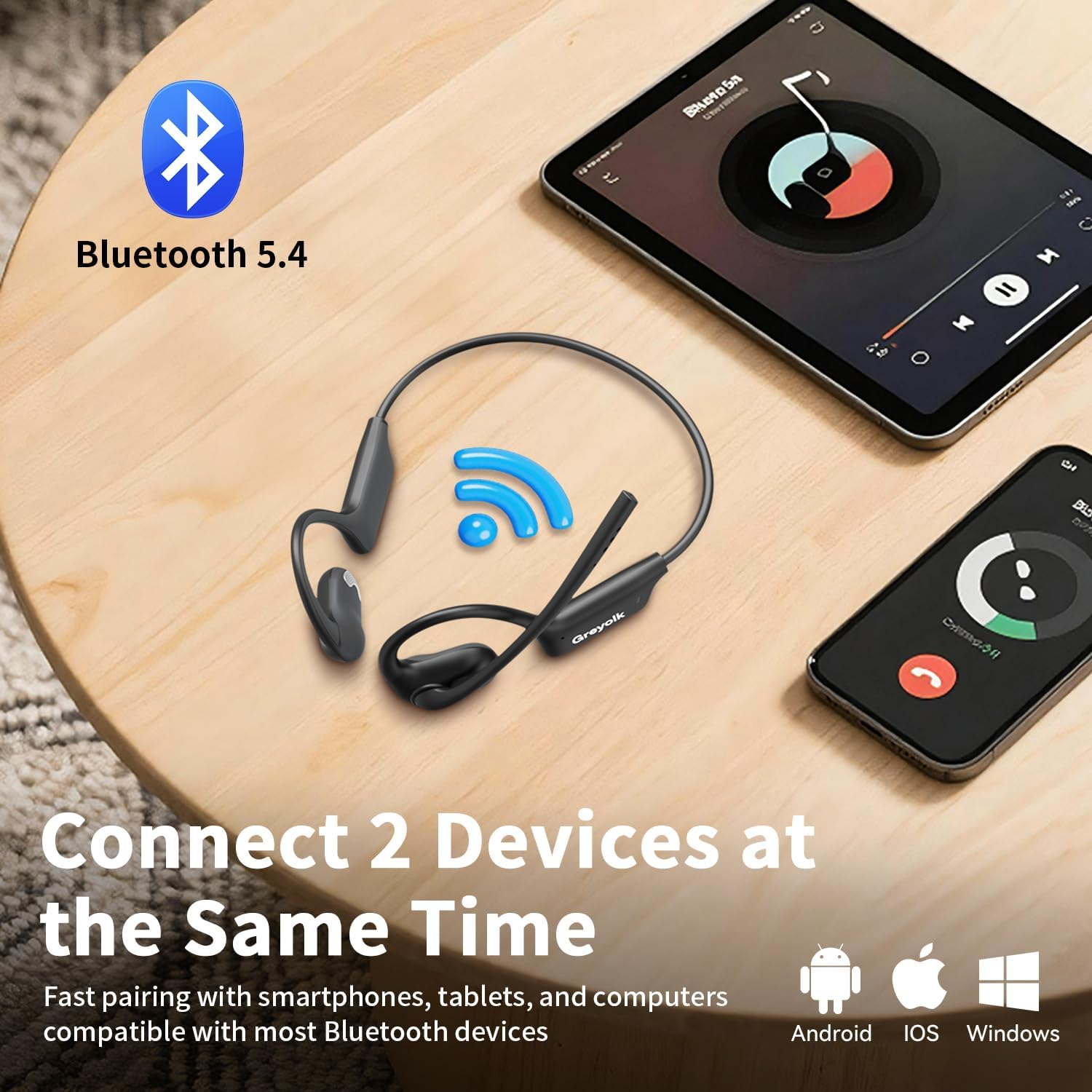 Bluetooth Headset Open Ear Bluetooth 5.4 AI Noise Cancel