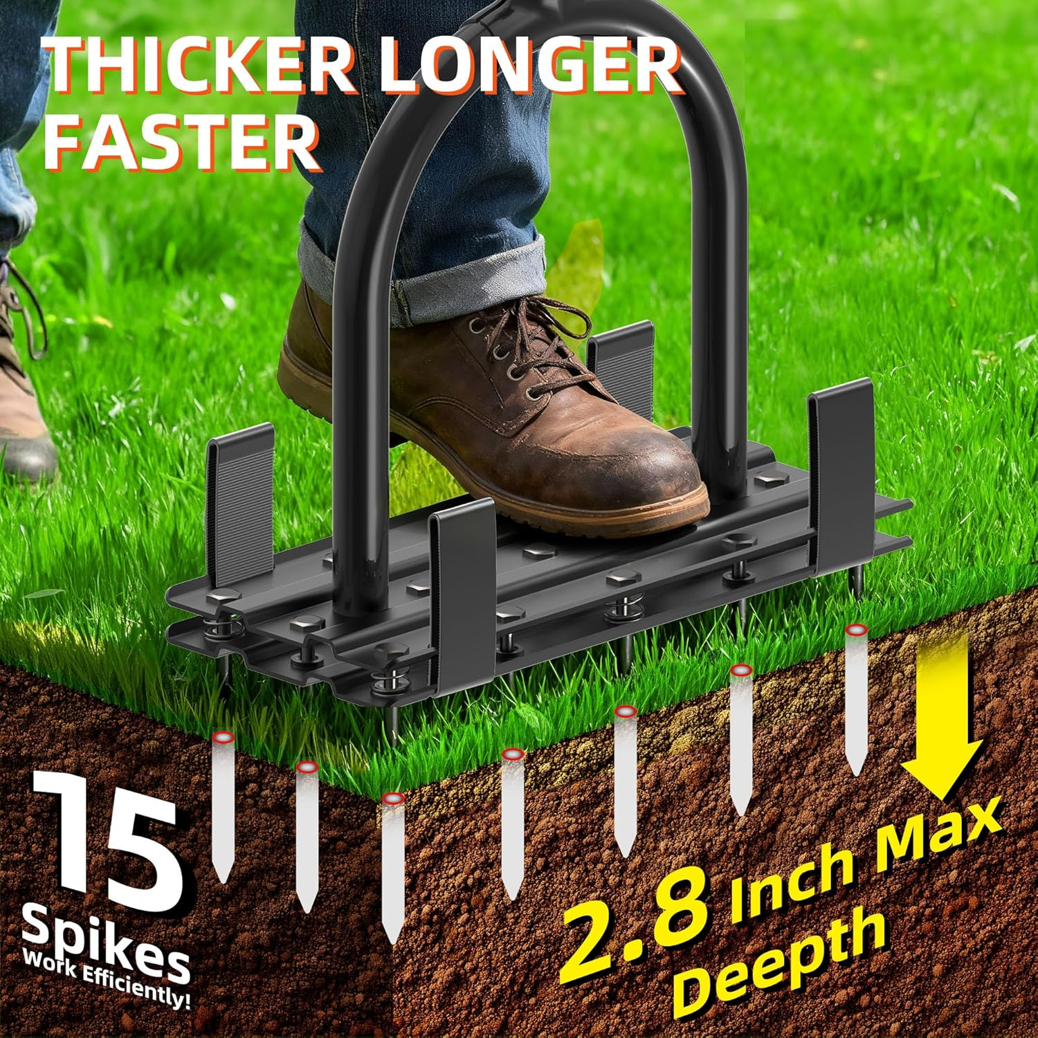 2-in-1 Manual Lawn Aerator 15 Spikes Heavy Duty T-Handle