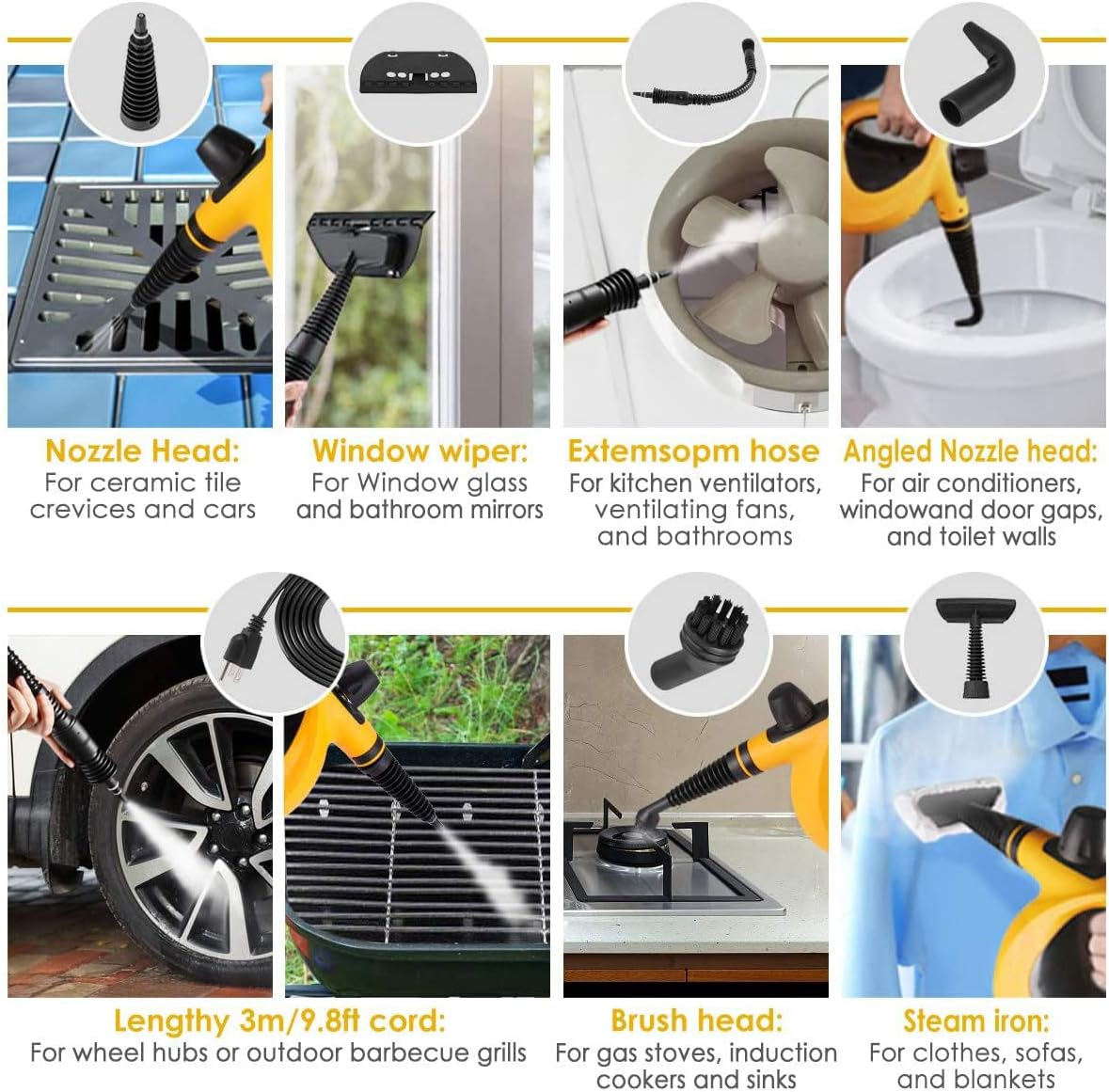 Handheld Pressurized Steam Cleaner 11pcs Chemical-Free