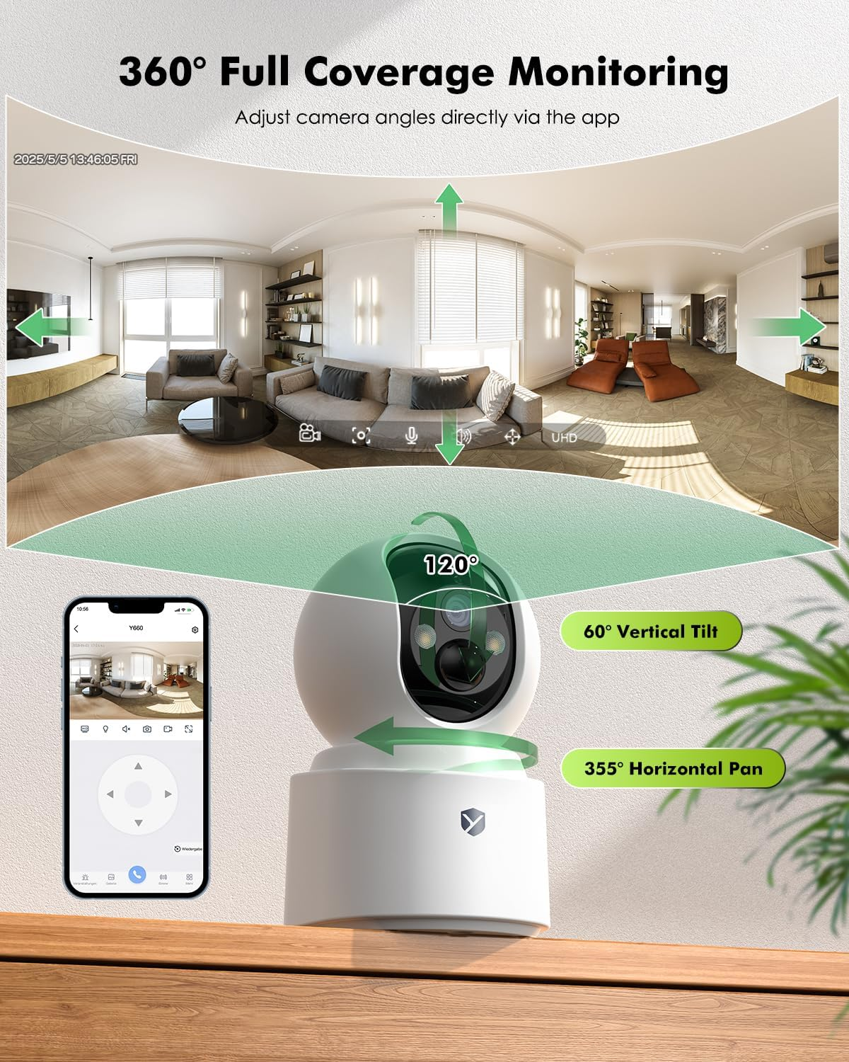 Wireless Camera 2.5K 4MP Pan Tilt Battery 2-Way Audio