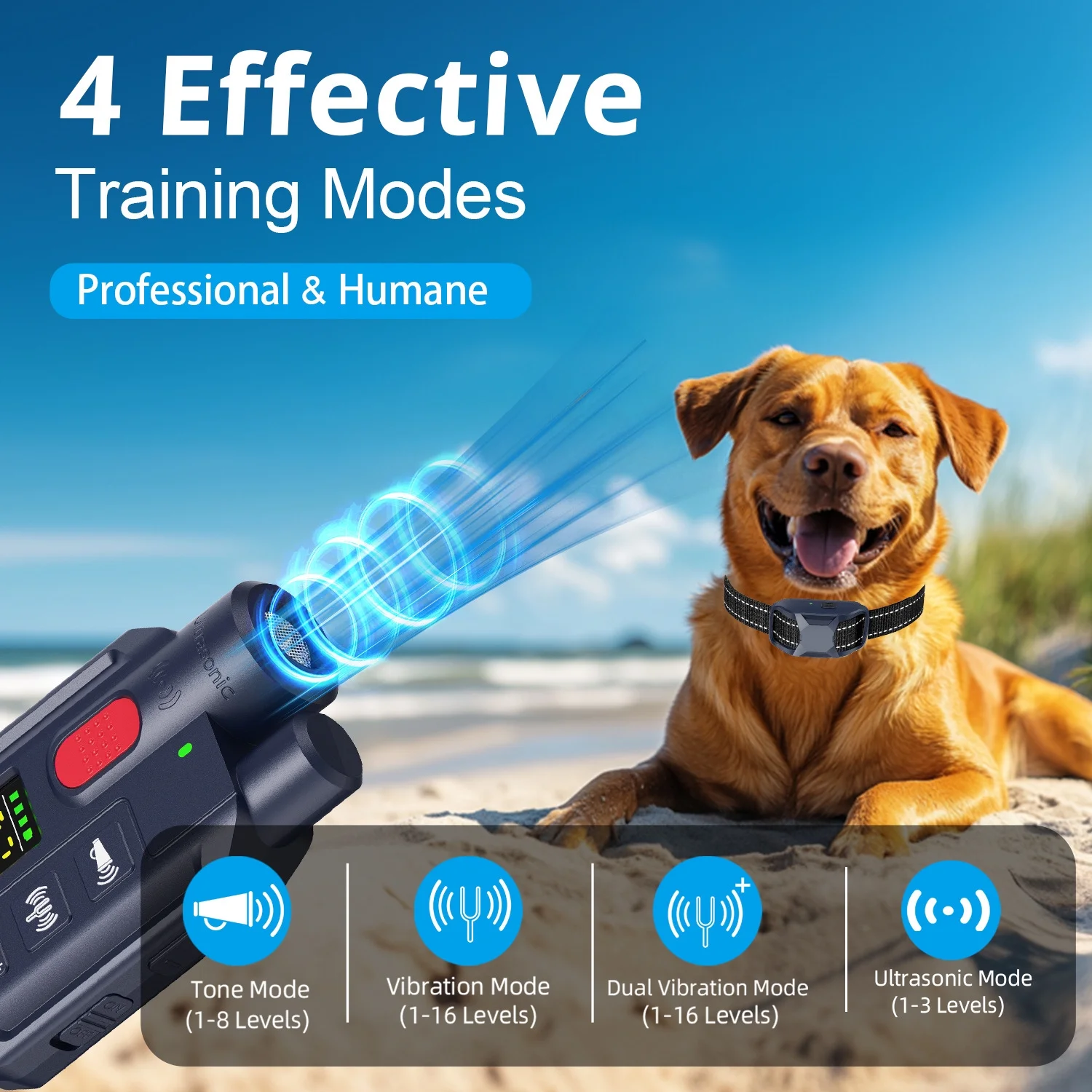 RS11 Ultrasonic Dog Training Collar 4 Modes 3300FT Range