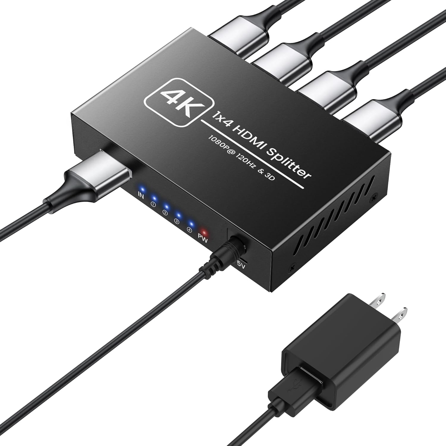 1x4 HDMI Splitter 4K Ultra HD 1080P 120Hz 3D Power Adapter