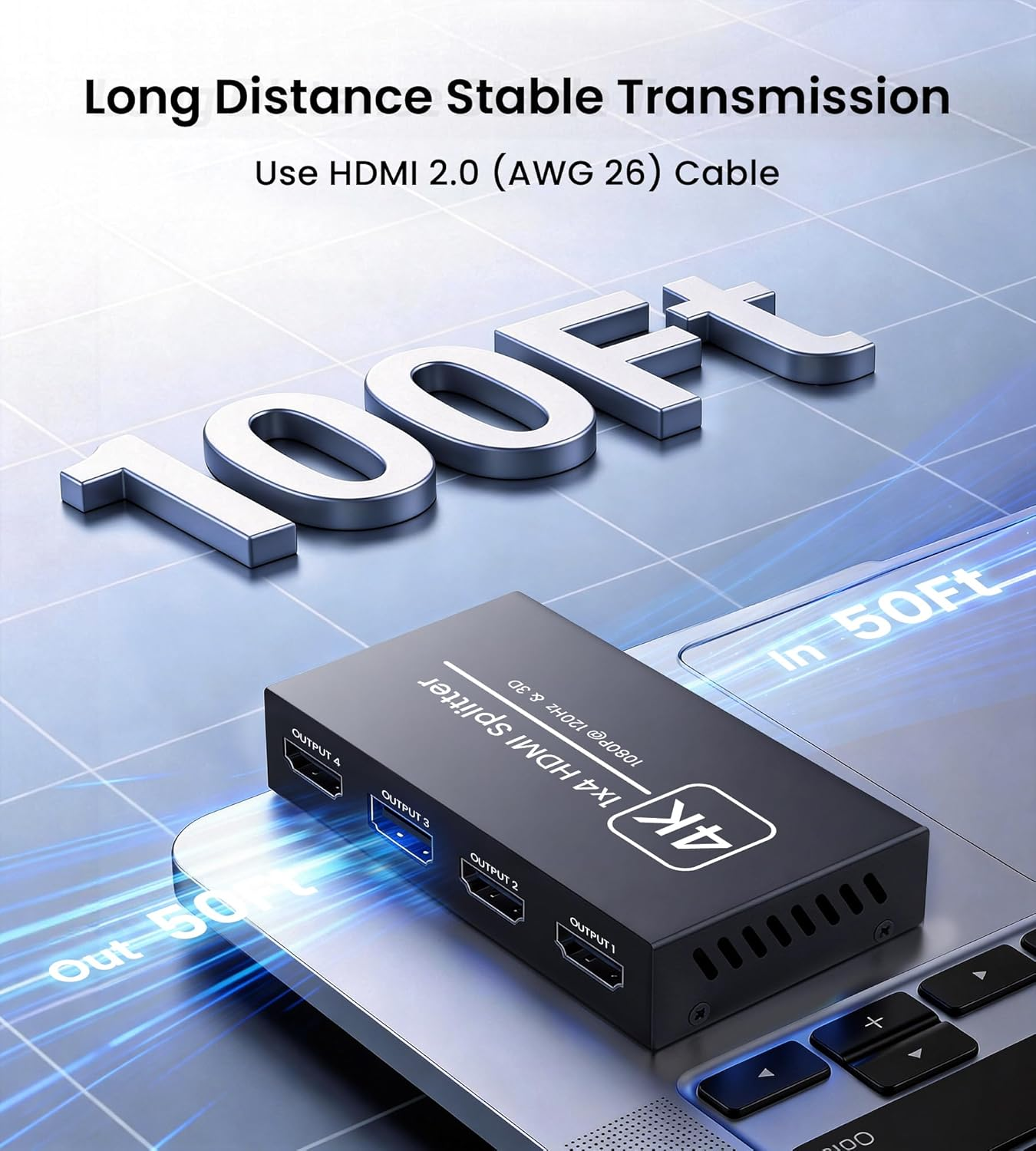 1x4 HDMI Splitter 4K Ultra HD 1080P 120Hz 3D Power Adapter