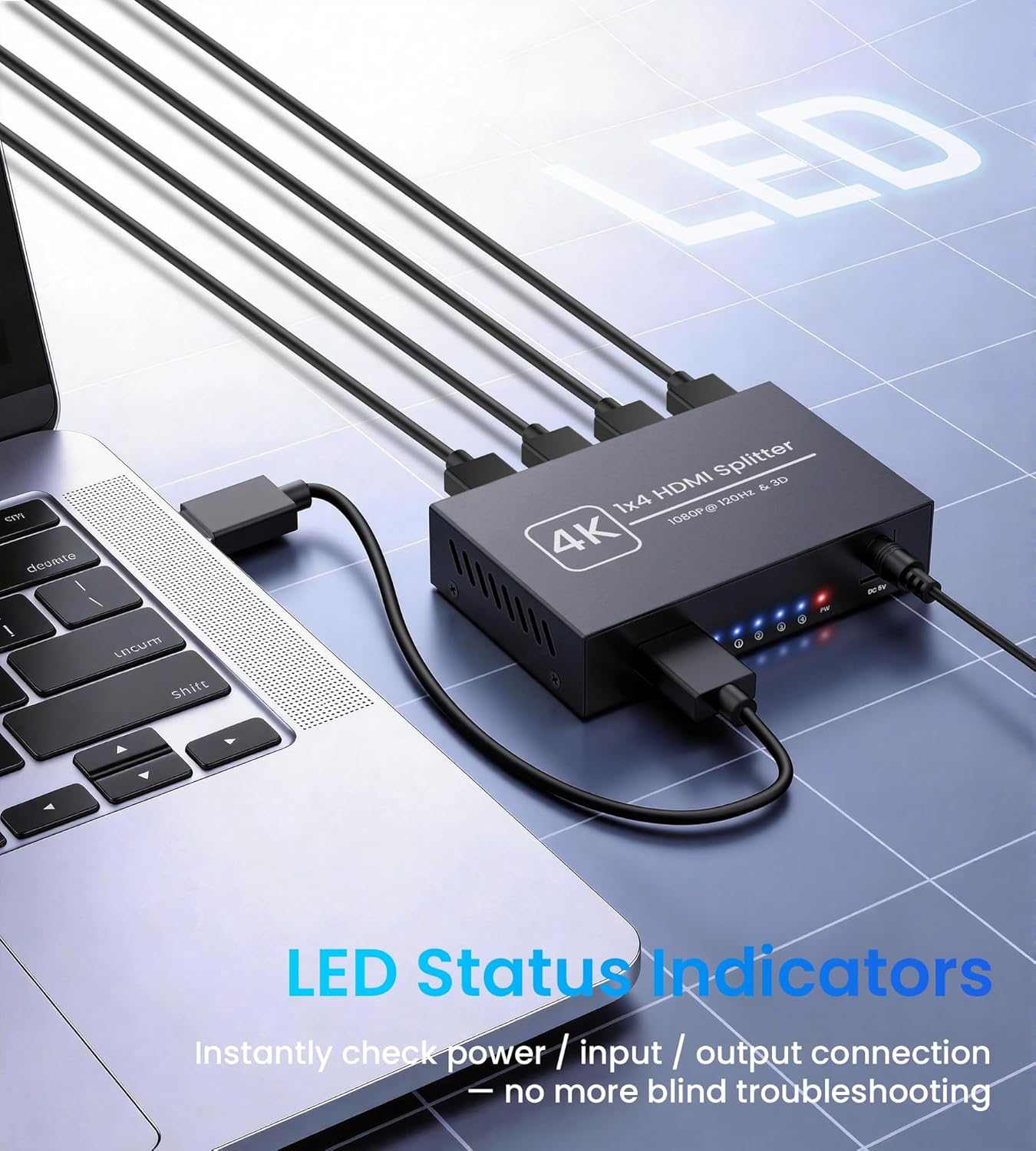 1x4 HDMI Splitter 4K Ultra HD 1080P 120Hz 3D Power Adapter