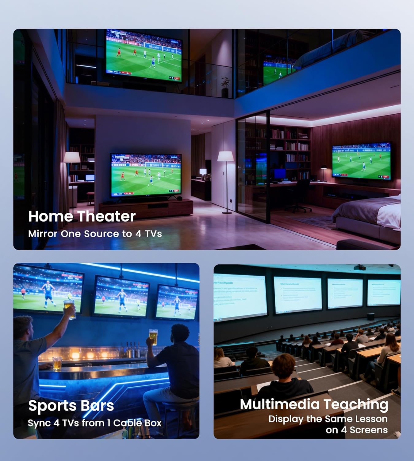 1x4 HDMI Splitter 4K Ultra HD 1080P 120Hz 3D Power Adapter