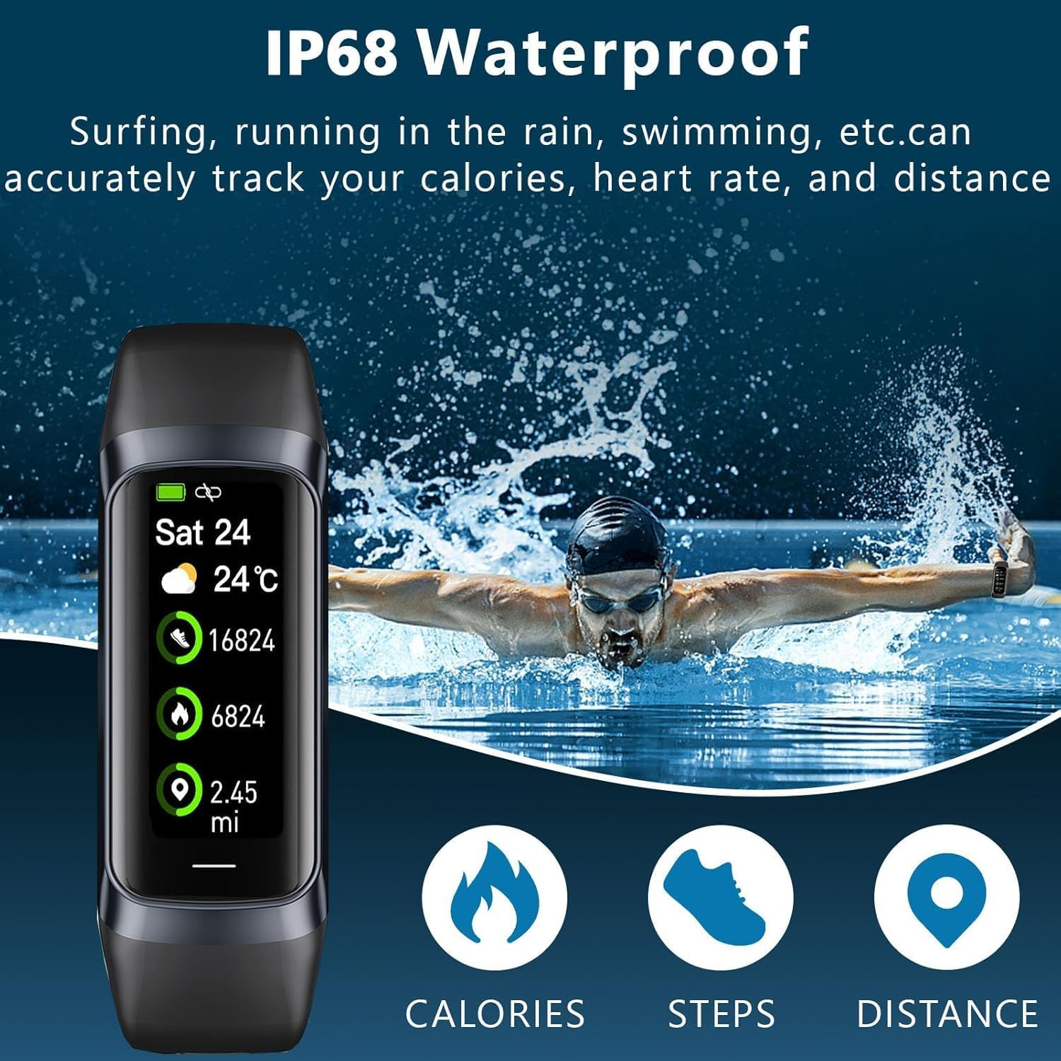 Fitness Tracker 1.1" Heart Rate IP68 Waterproof