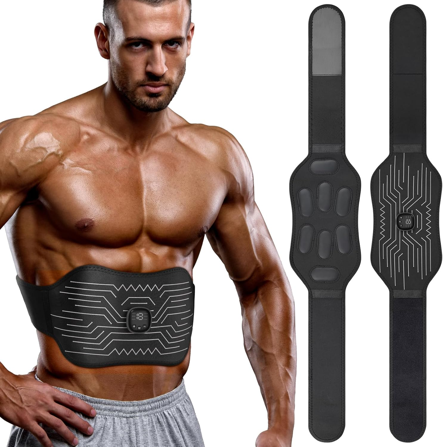 Abs Stimulator Muscle Toner EMS Fitness Belt Blue Black