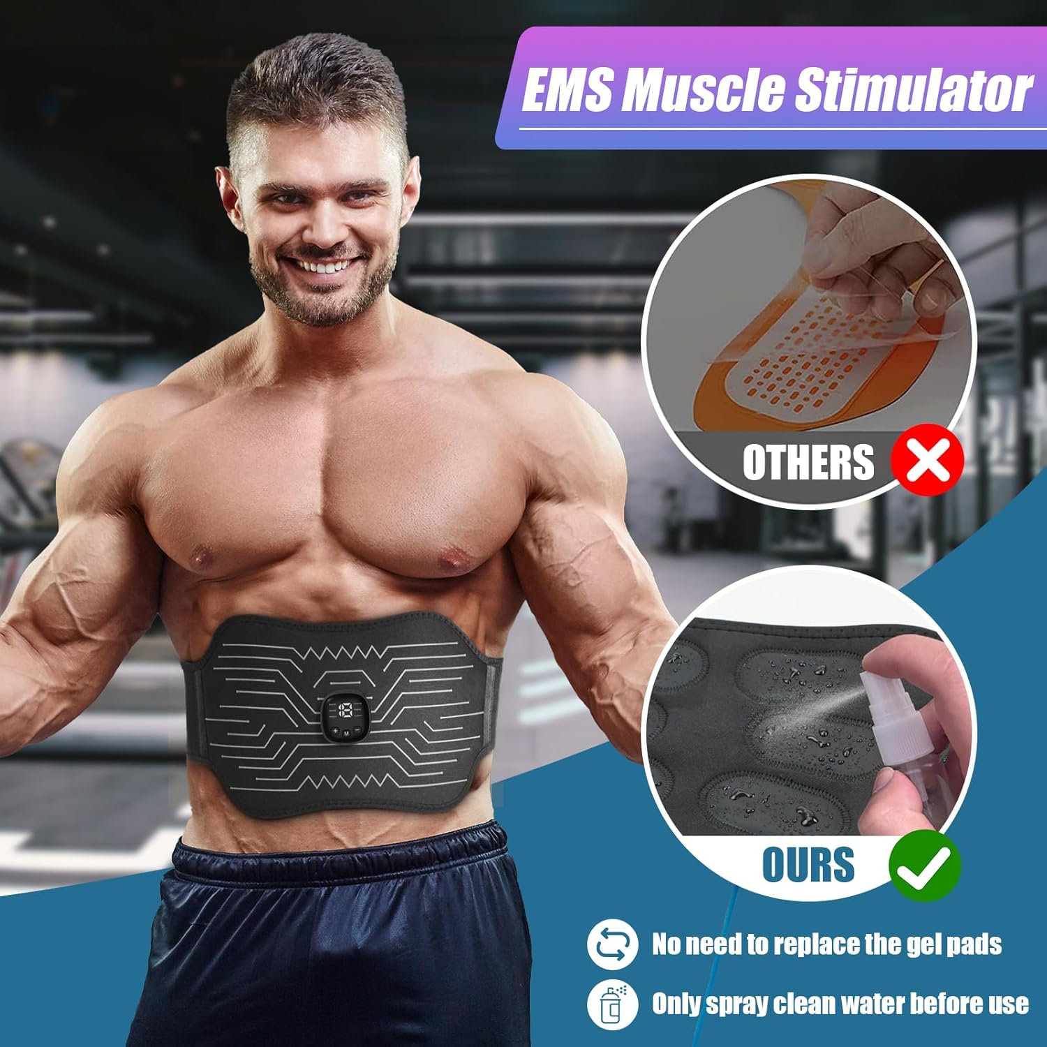 Abs Stimulator Muscle Toner EMS Fitness Belt Blue Black