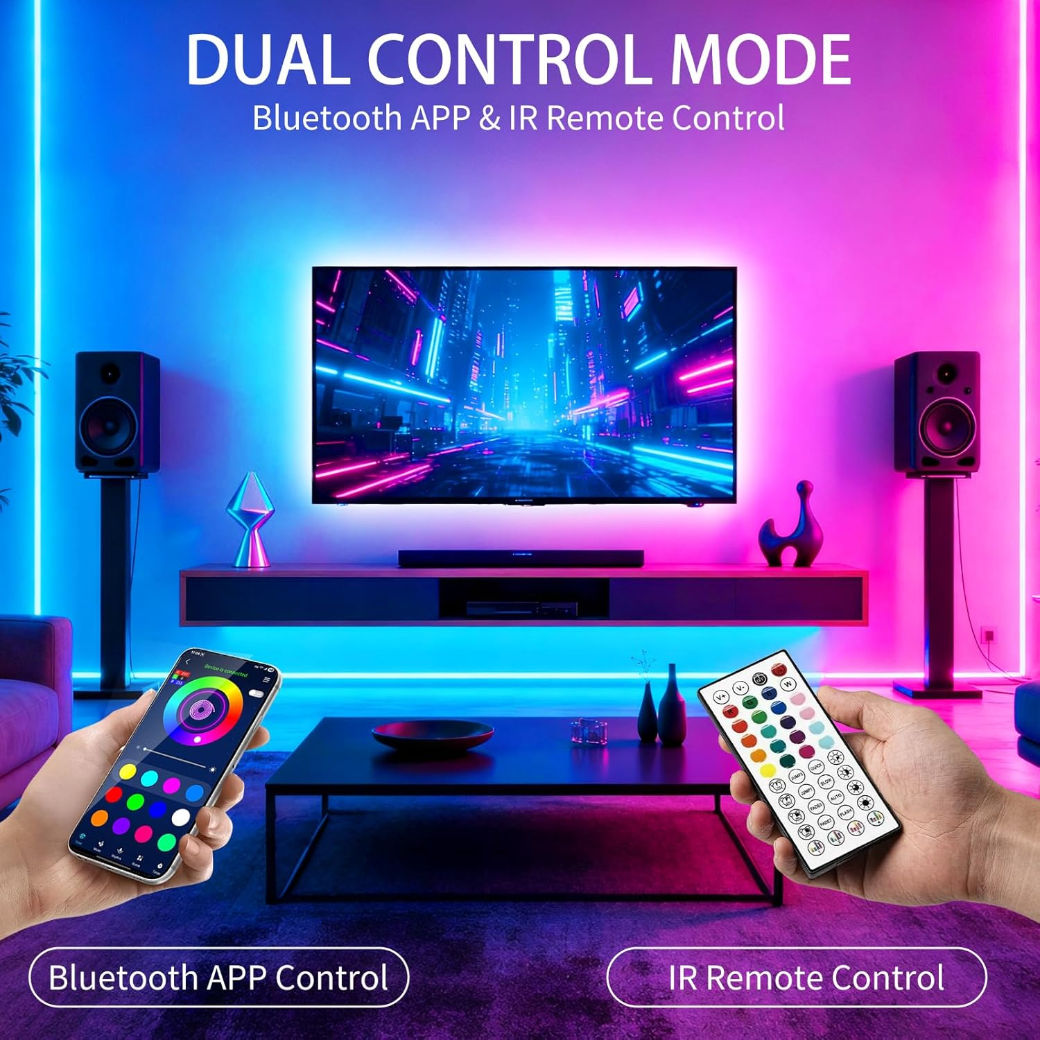 LED Strip Lights 100FT RGB Music Sync Bluetooth