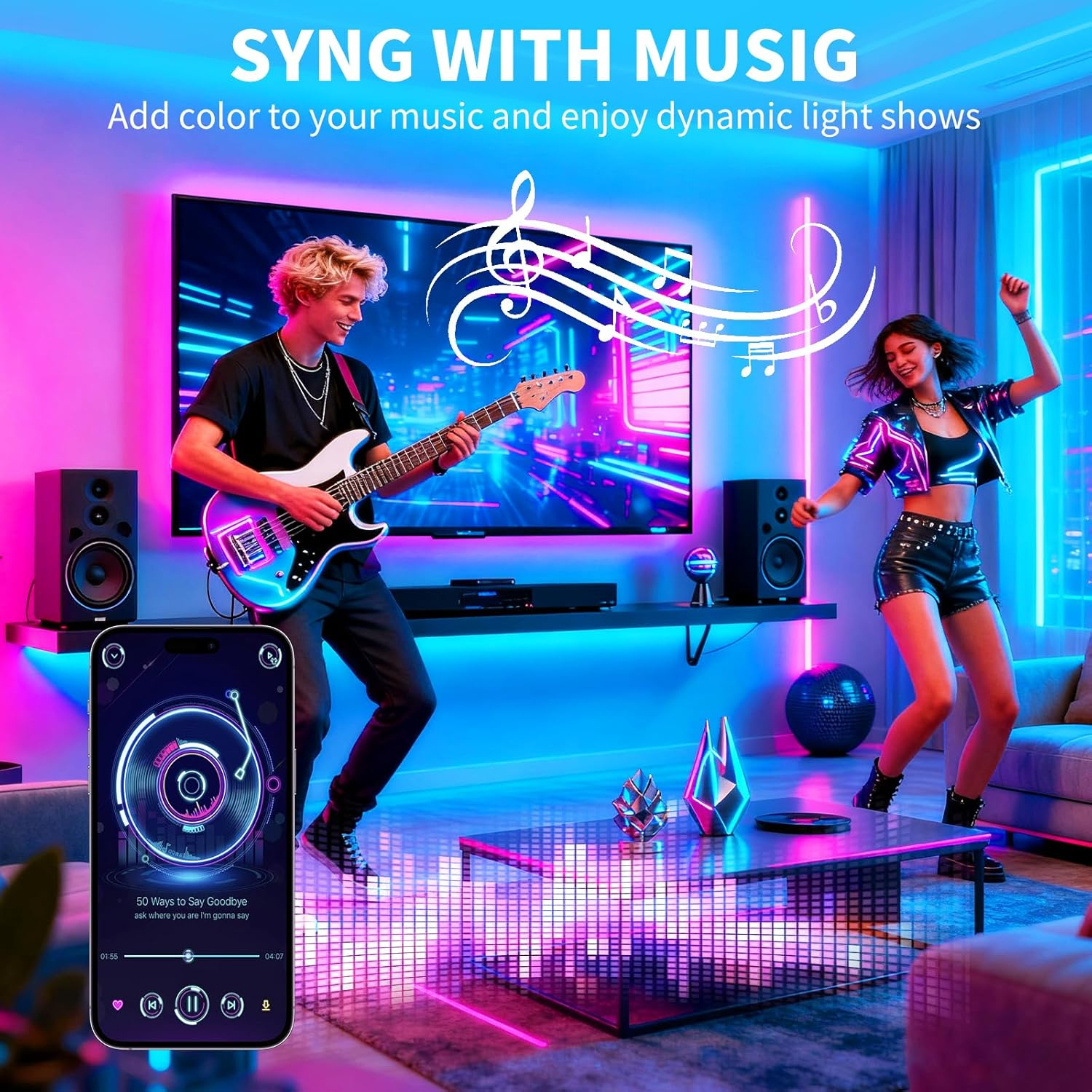 LED Strip Lights 100FT RGB Music Sync Bluetooth