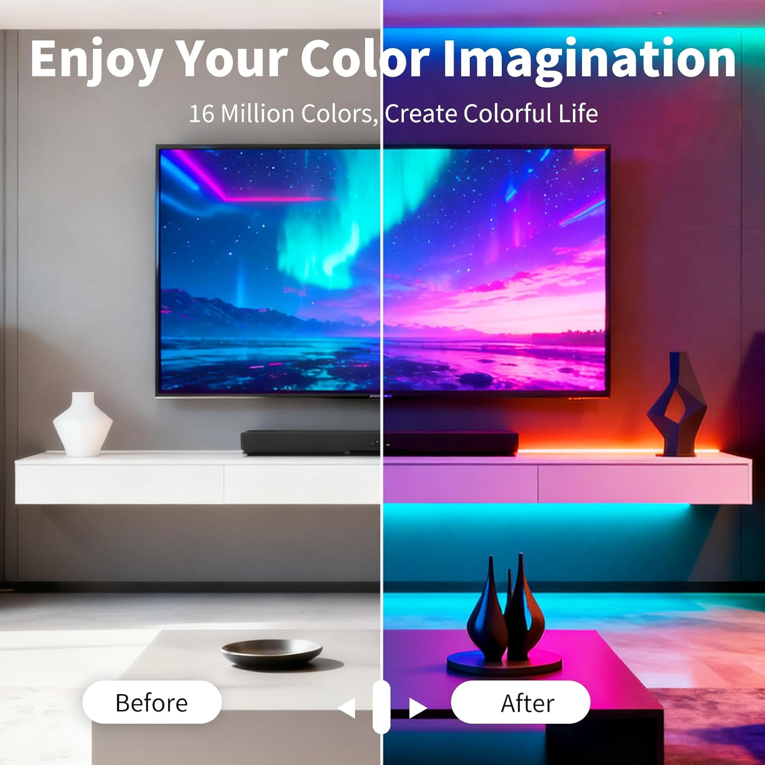 LED Strip Lights 100FT RGB Music Sync Bluetooth
