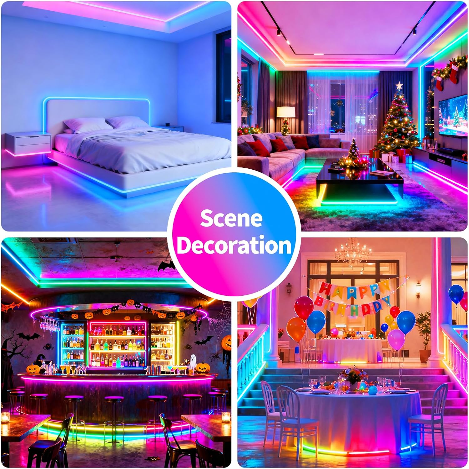 LED Strip Lights 100FT RGB Music Sync Bluetooth