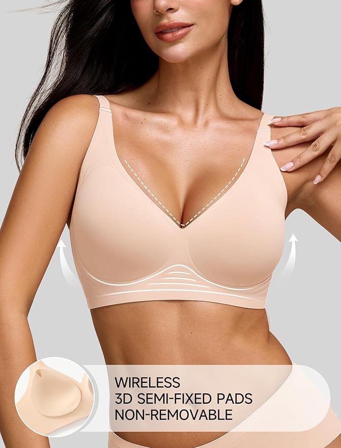 Women's Deep V Seamless Wireless Push Up Bra