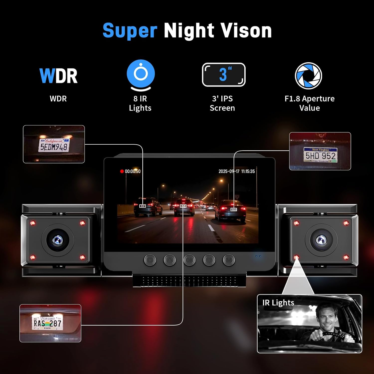 4 Channel Dash Cam 360 View GPS WiFi