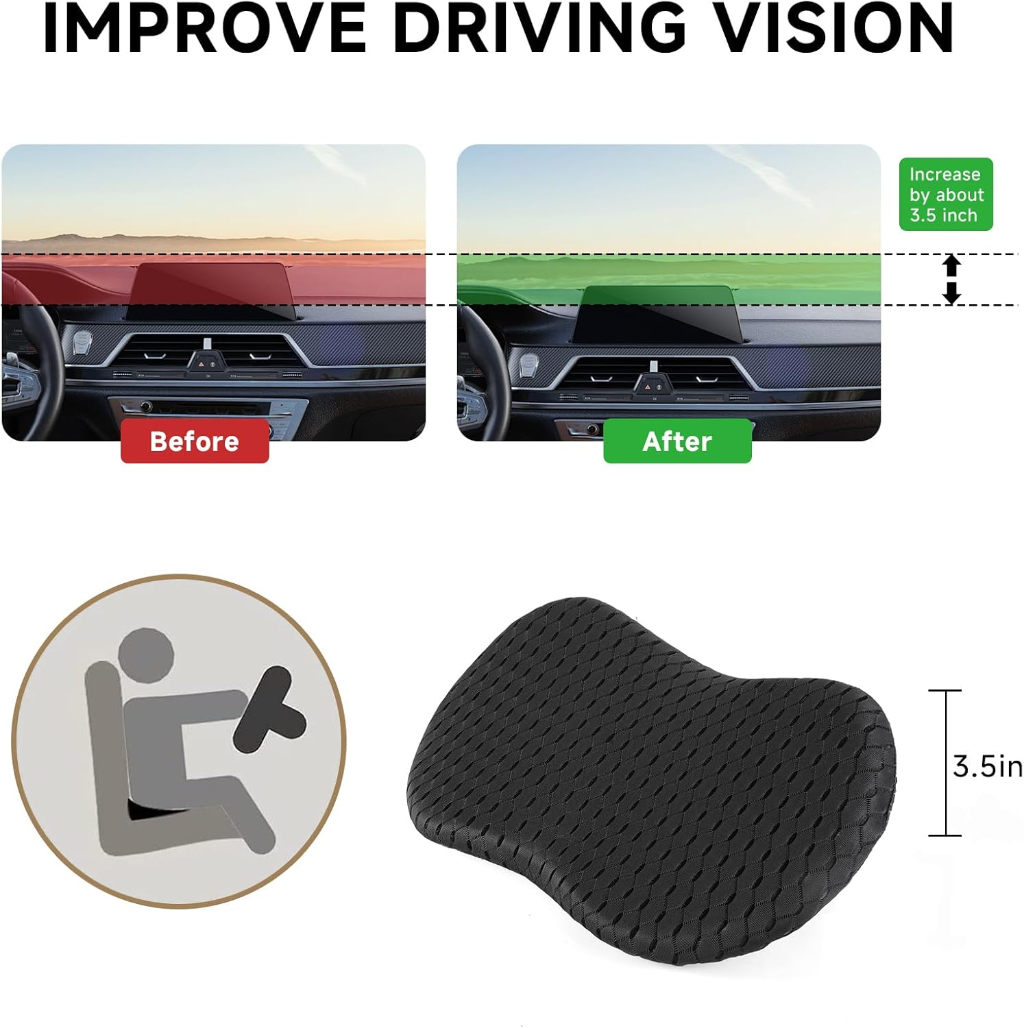 Memory Foam Car Seat Cushion 3D Black
