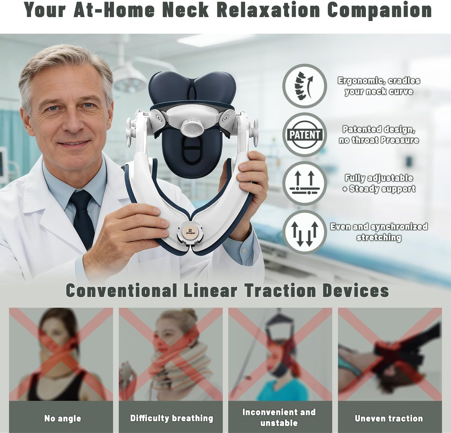 Adjustable Neck Traction Device White