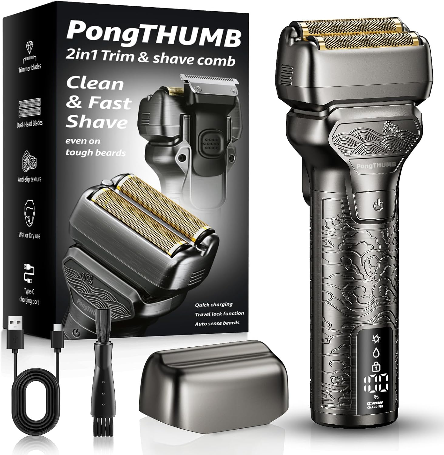 Electric Razor Pop-Up Trimmer LED Gray