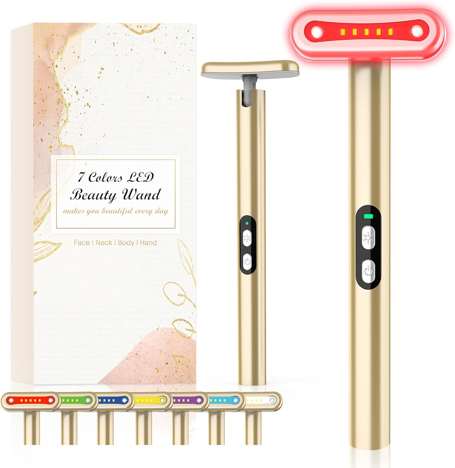 7 Colors LED Light Therapy Wand Golden