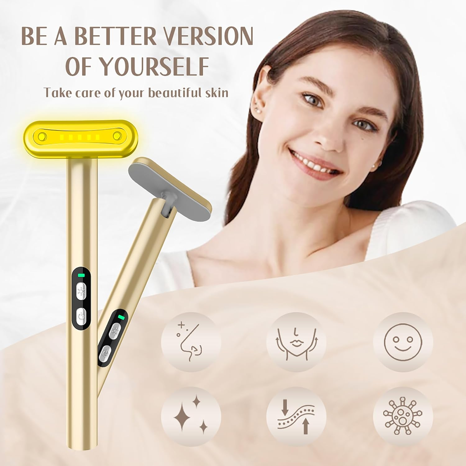 7 Colors LED Light Therapy Wand Golden