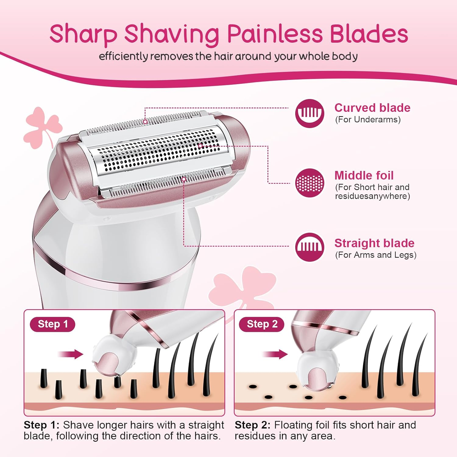 Electric Shaver Women IPX7 Rechargeable Rose Gold