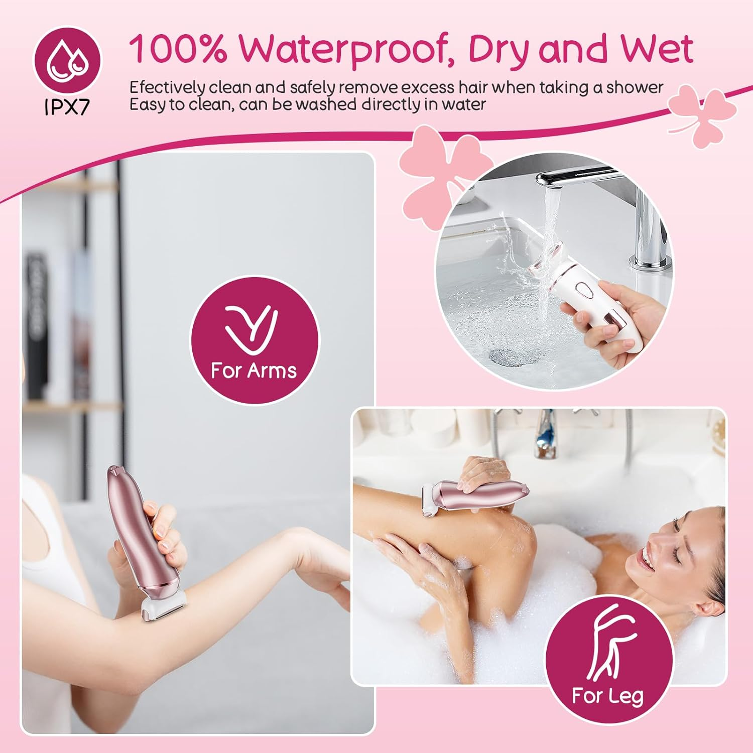 Electric Shaver Women IPX7 Rechargeable Rose Gold