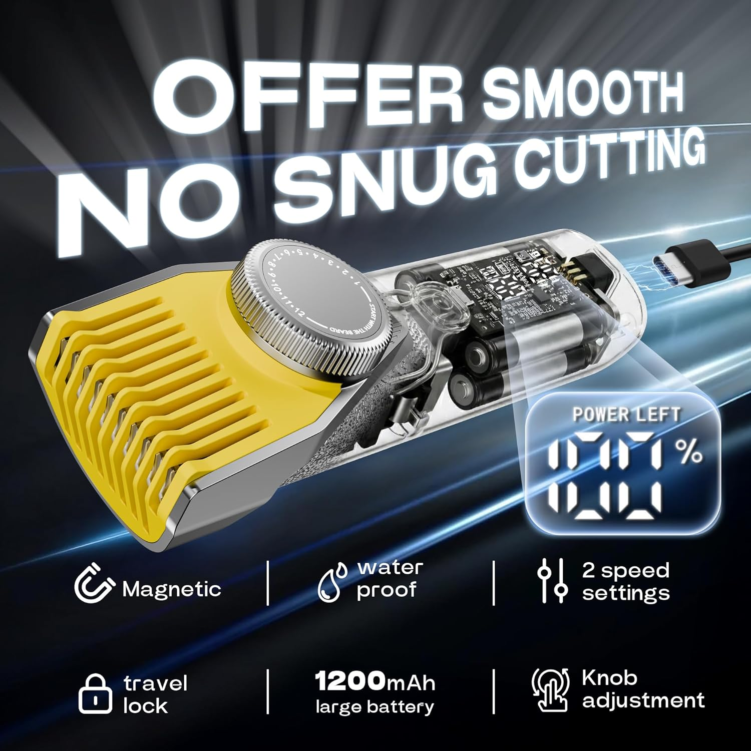 6-in-1 Beard Trimmer Men IPX7 Travel Lock 2-Speed