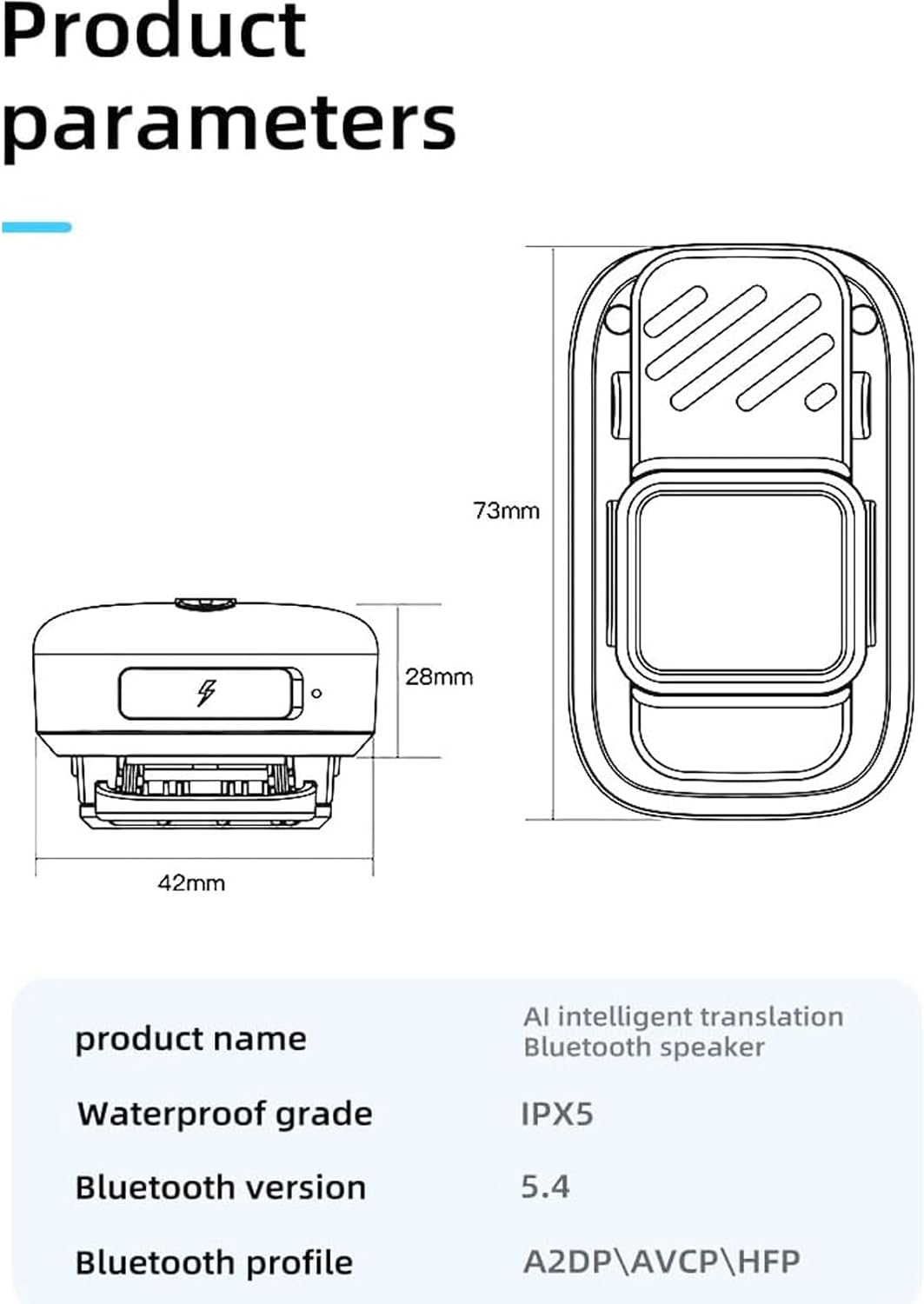 Wearable Bluetooth Speaker IPX5 Clip-On Mic Hands-Free