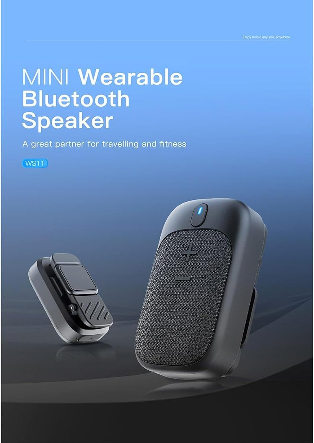 Wearable Bluetooth Speaker IPX5 Clip-On Mic Hands-Free
