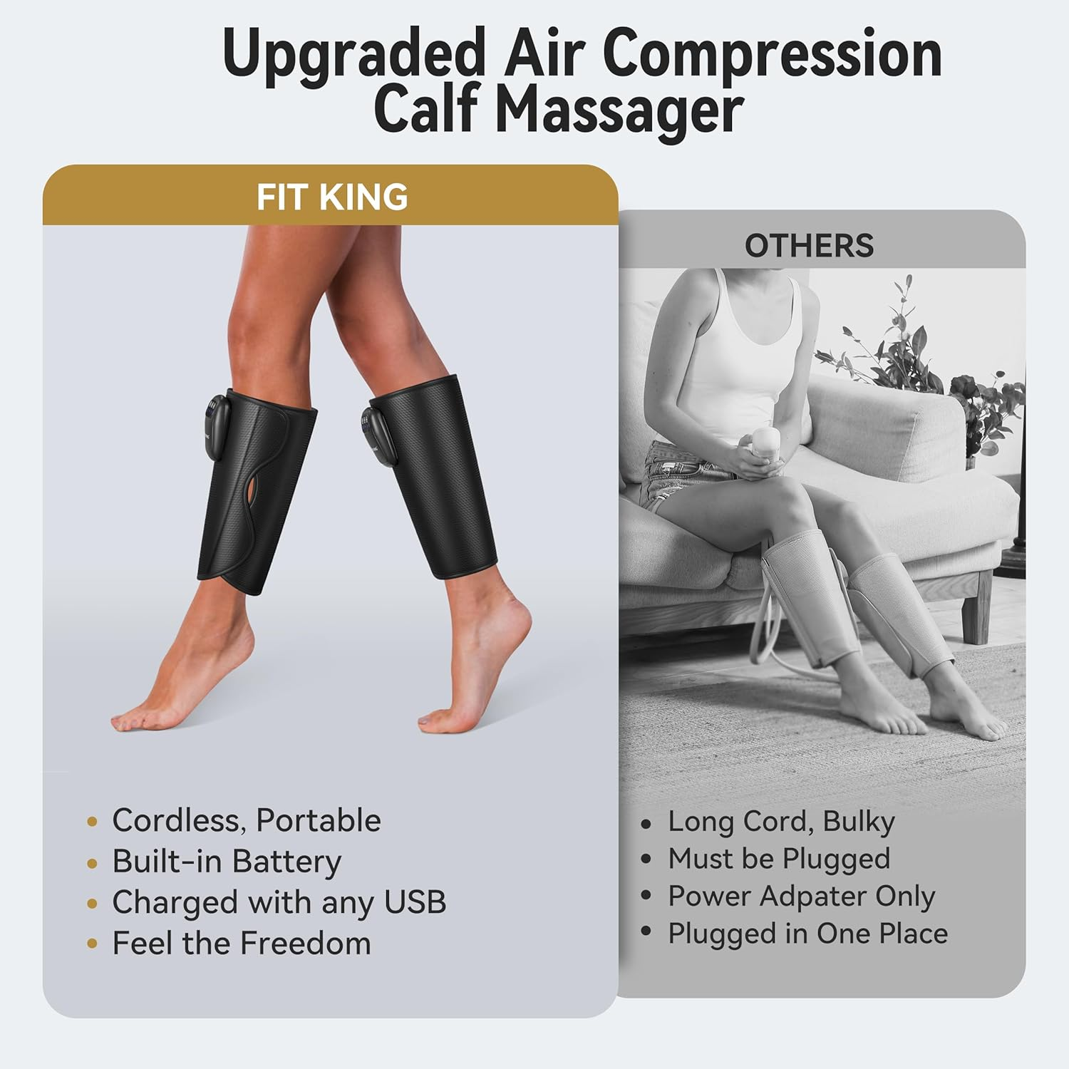 Cordless Calf Massager Leg Compression 3 Modes Pain Relief
