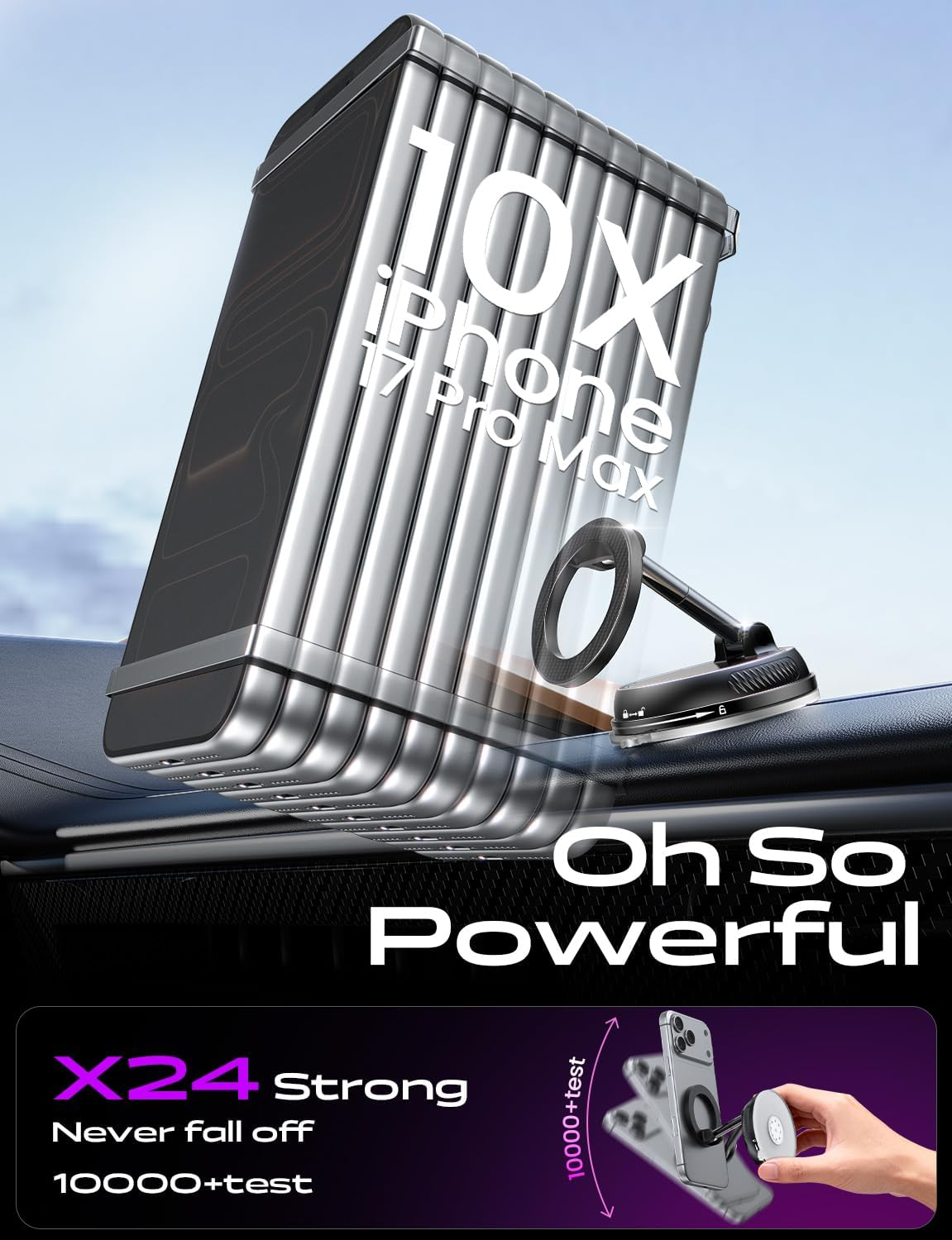 Car Phone Mount 122LB Suction 2400gf 360° Adjust