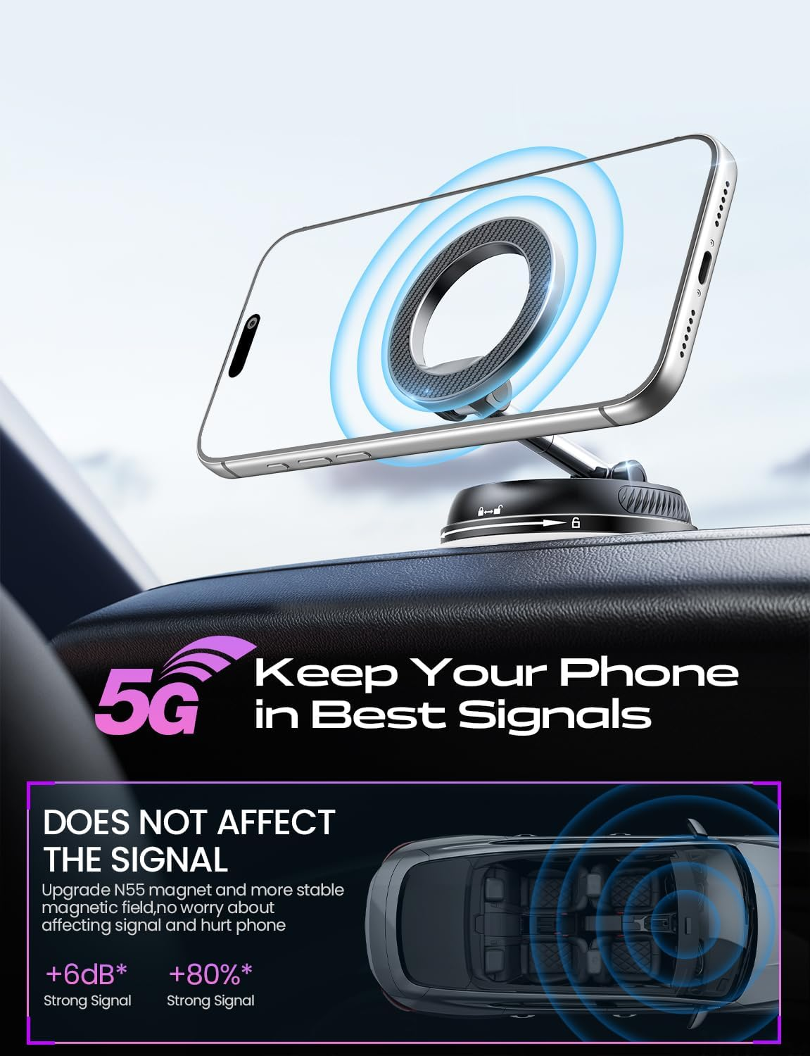 Car Phone Mount 122LB Suction 2400gf 360° Adjust