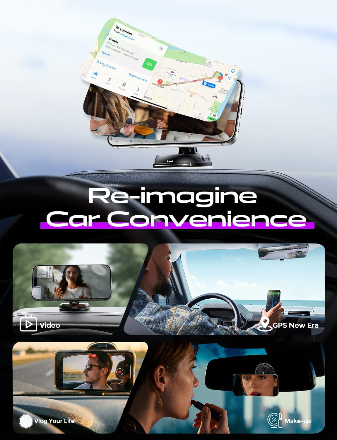 Car Phone Mount 122LB Suction 2400gf 360° Adjust