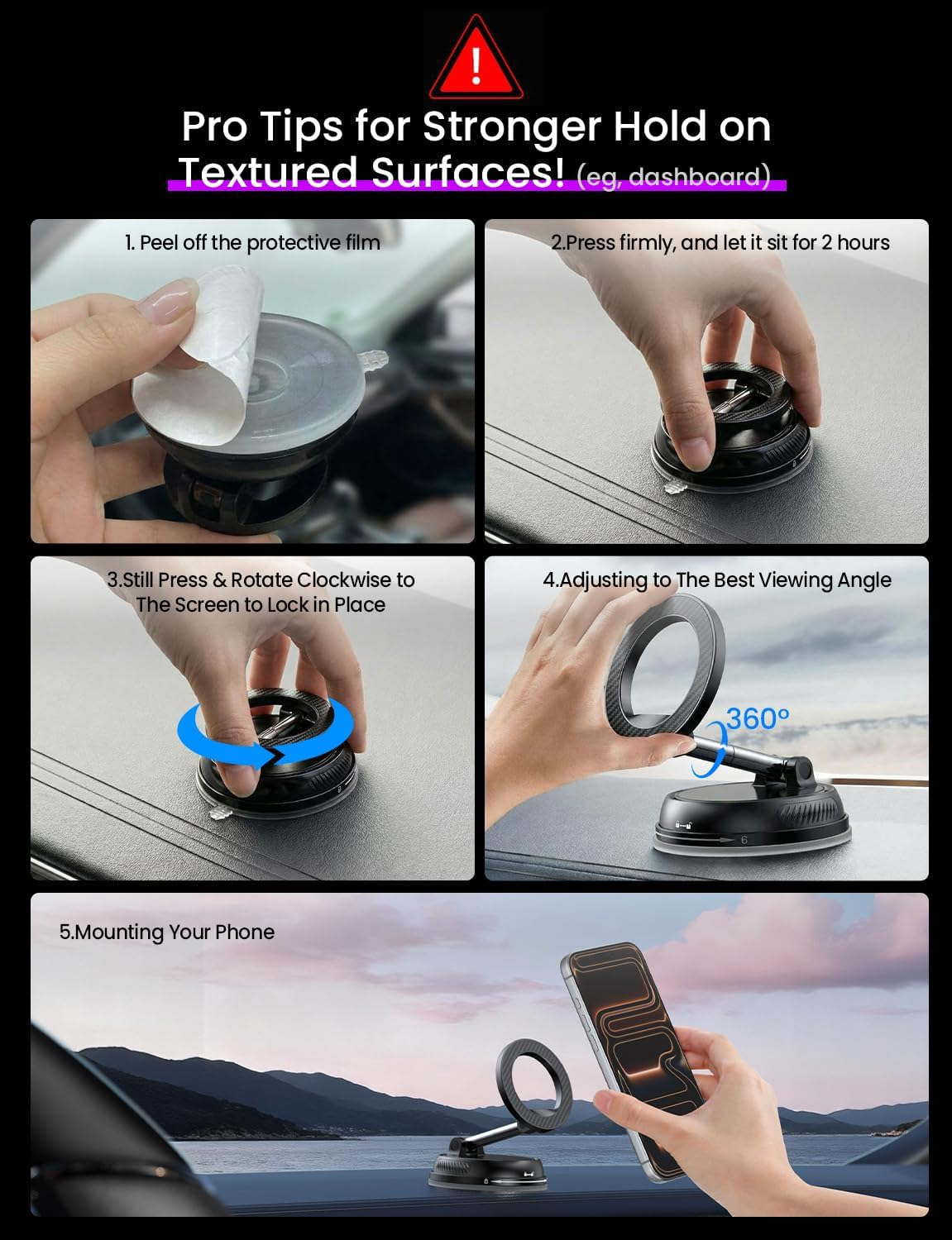 Car Phone Mount 122LB Suction 2400gf 360° Adjust