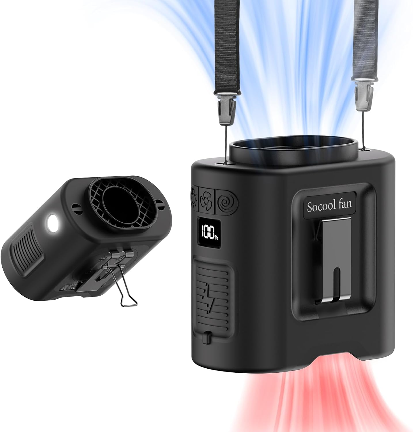 14500mAh Waist Clip Fan 67H 5-Speed 360° Wearable Light