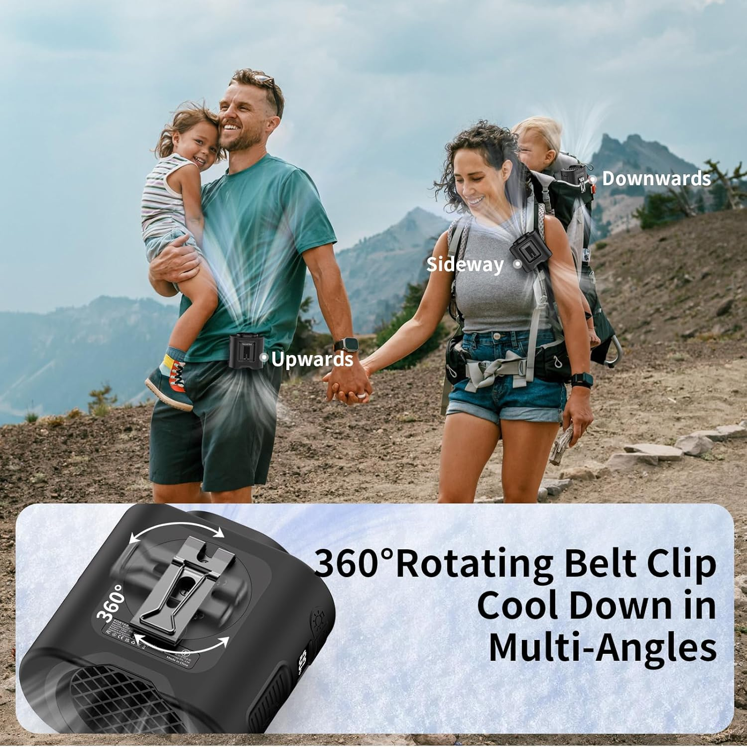 14500mAh Waist Clip Fan 67H 5-Speed 360° Wearable Light