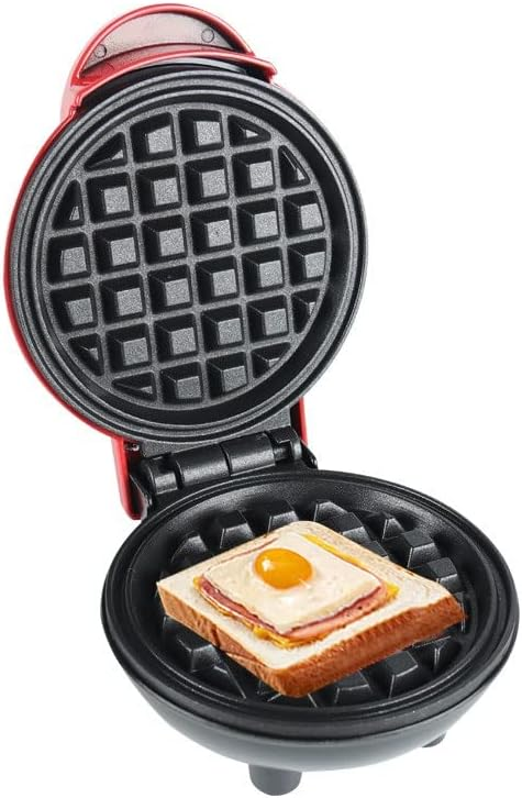 Mini Waffle Maker 4" Nonstick Chaffle Keto PFOA Free Red