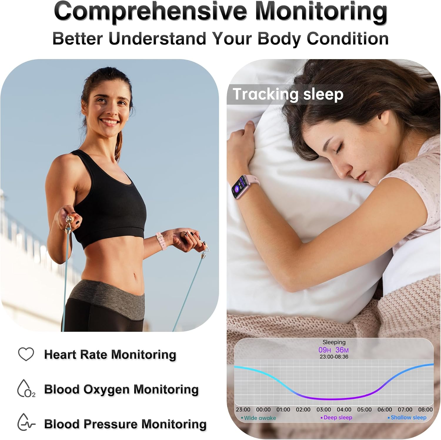 Fitness Tracker Smart Watch Heart Rate BP SpO2 IP68