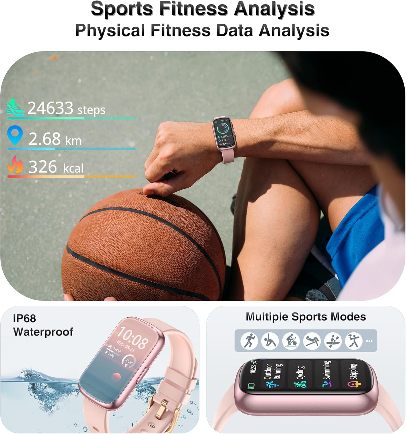 Fitness Tracker Smart Watch Heart Rate BP SpO2 IP68