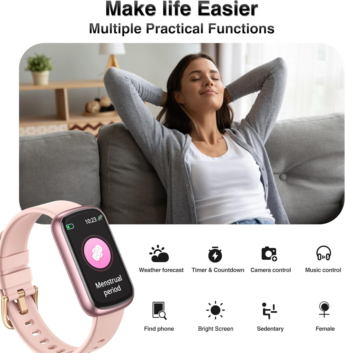 Fitness Tracker Smart Watch Heart Rate BP SpO2 IP68