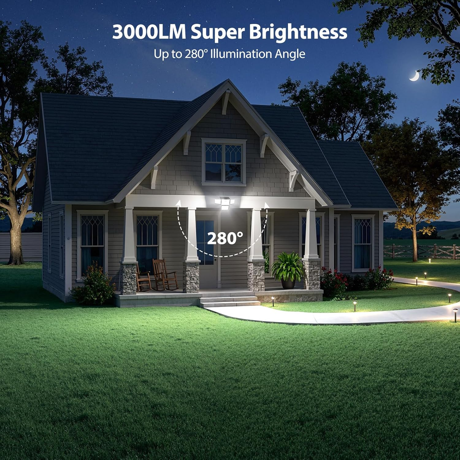 3000LM Solar Security Light 4 Heads Motion Sensor IP65