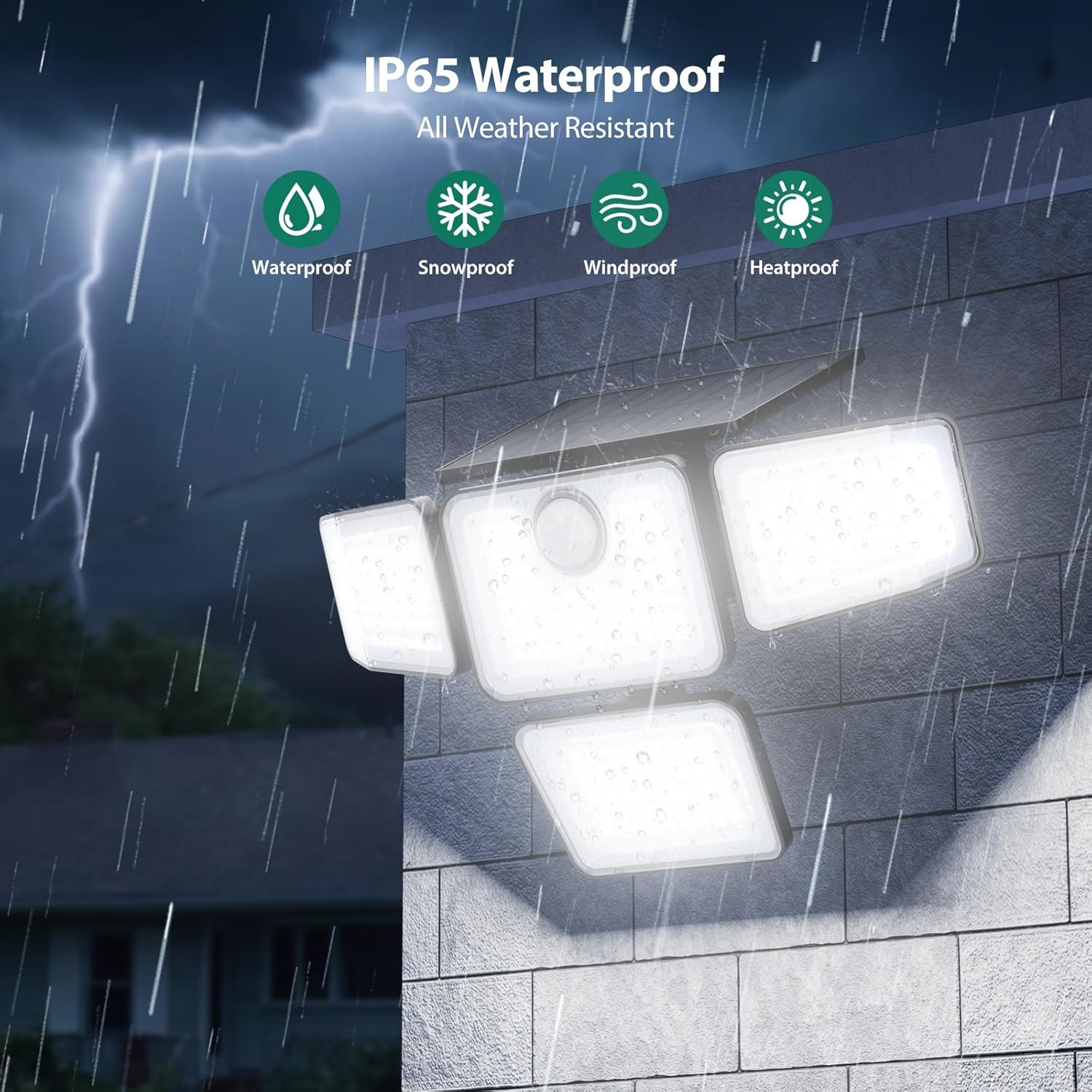 3000LM Solar Security Light 4 Heads Motion Sensor IP65
