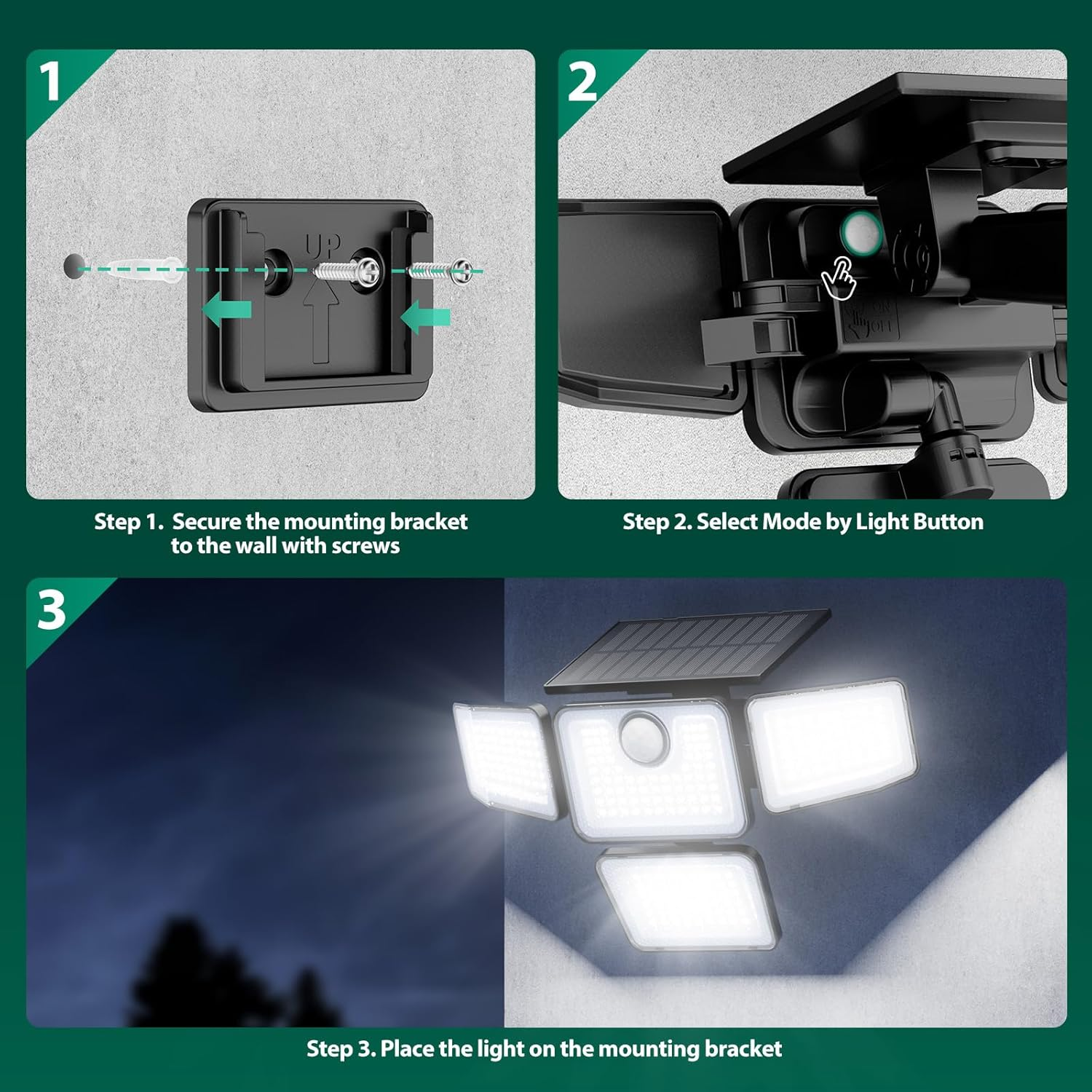 3000LM Solar Security Light 4 Heads Motion Sensor IP65