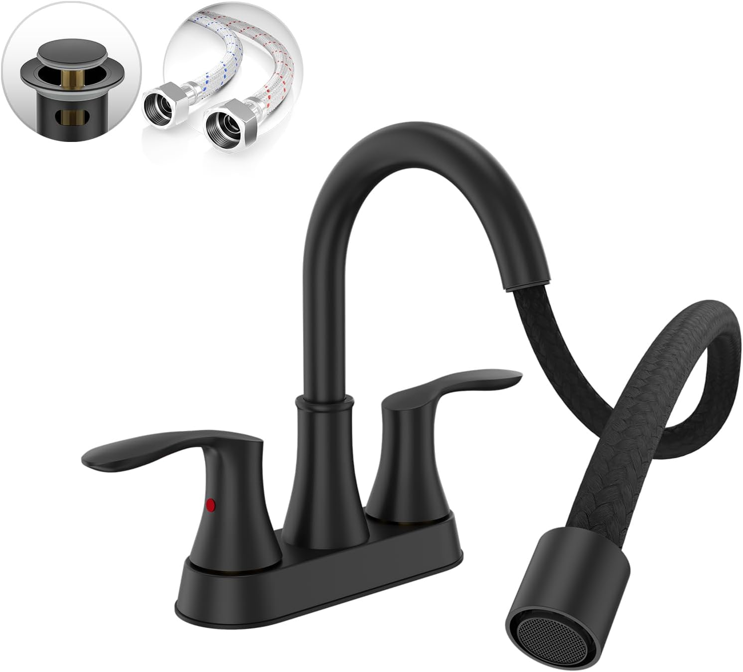 Phiestina TY36CL-MB Black Utility Sink Faucet with Pull-Out Sprayer