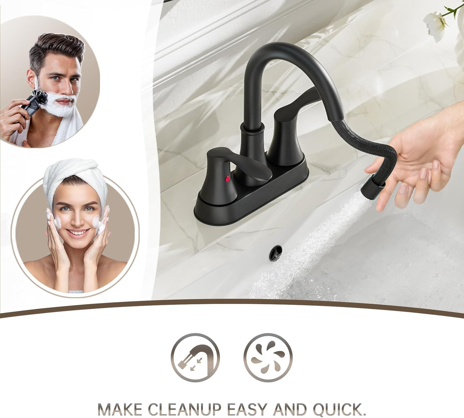 Phiestina TY36CL-MB Black Utility Sink Faucet with Pull-Out Sprayer
