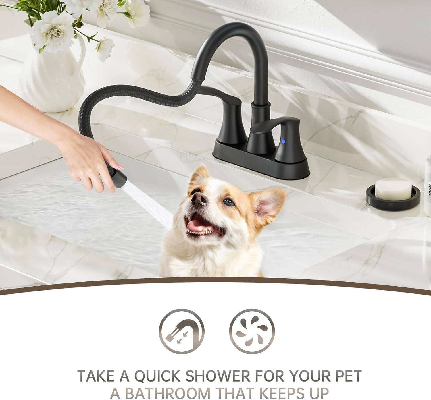 Phiestina TY36CL-MB Black Utility Sink Faucet with Pull-Out Sprayer