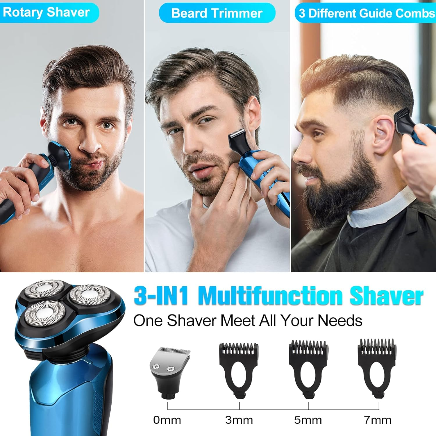 3-in-1 Electric Razor for Men – Wet & Dry Travel Kit
