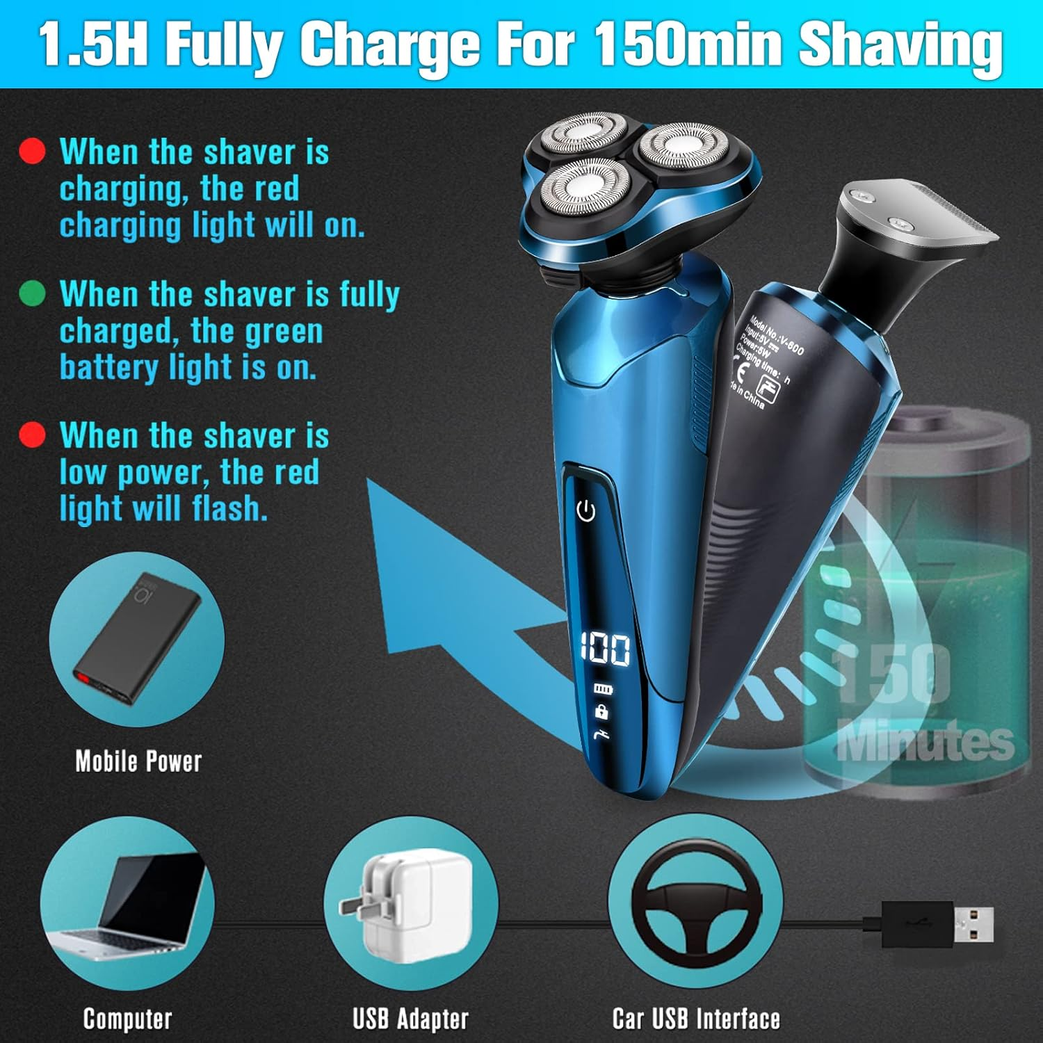 3-in-1 Electric Razor for Men – Wet & Dry Travel Kit