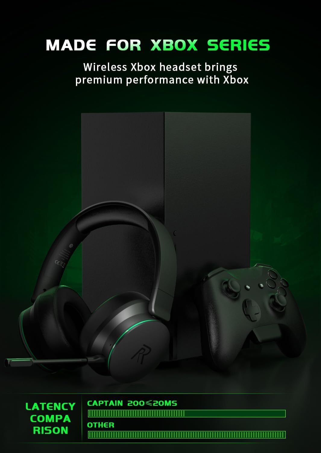 Wireless Gaming Headset BT 5.3 – Xbox PS5 Switch, Black/Green