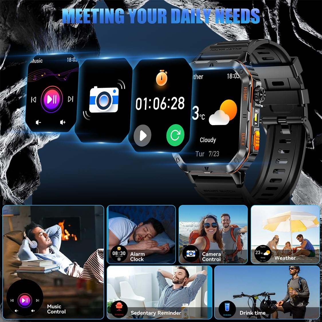 Military Smart Watch for Men – 30-Day Battery, 5ATM
