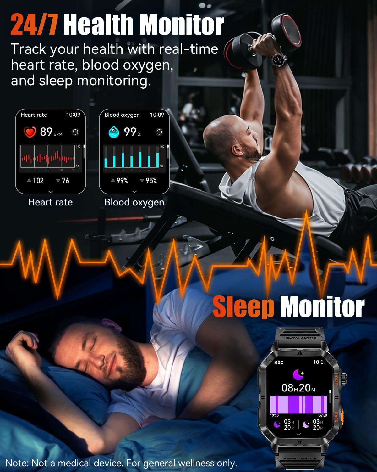 Military Smart Watch for Men – 30-Day Battery, 5ATM
